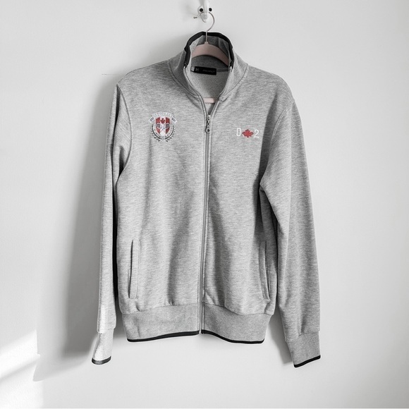 Dsquared2 Men’s Gray Full Zip Canadian Leaf Tennis polo style Sweatshirt Large - Picture 1 of 9
